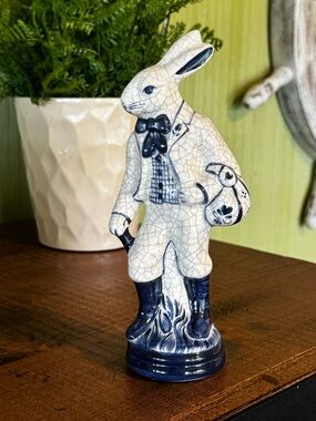 Vintage Peter Rabbit Figurine Potting Shed Dedham Pottery Collectible Crackle